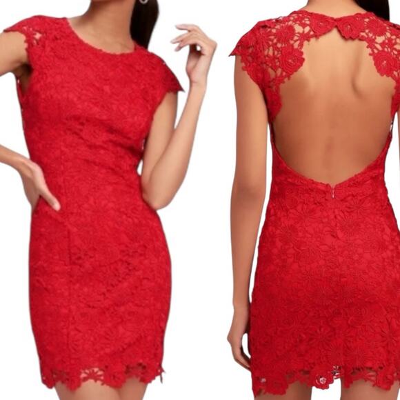 Lulus Romance Language Backless Lace Cocktail Party Dress Red XS NWT - Picture 1 of 11